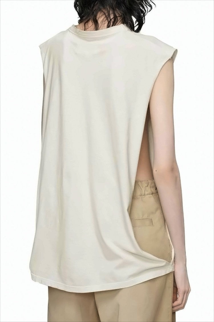 Sleeveless Cotton Top with Logo Detail