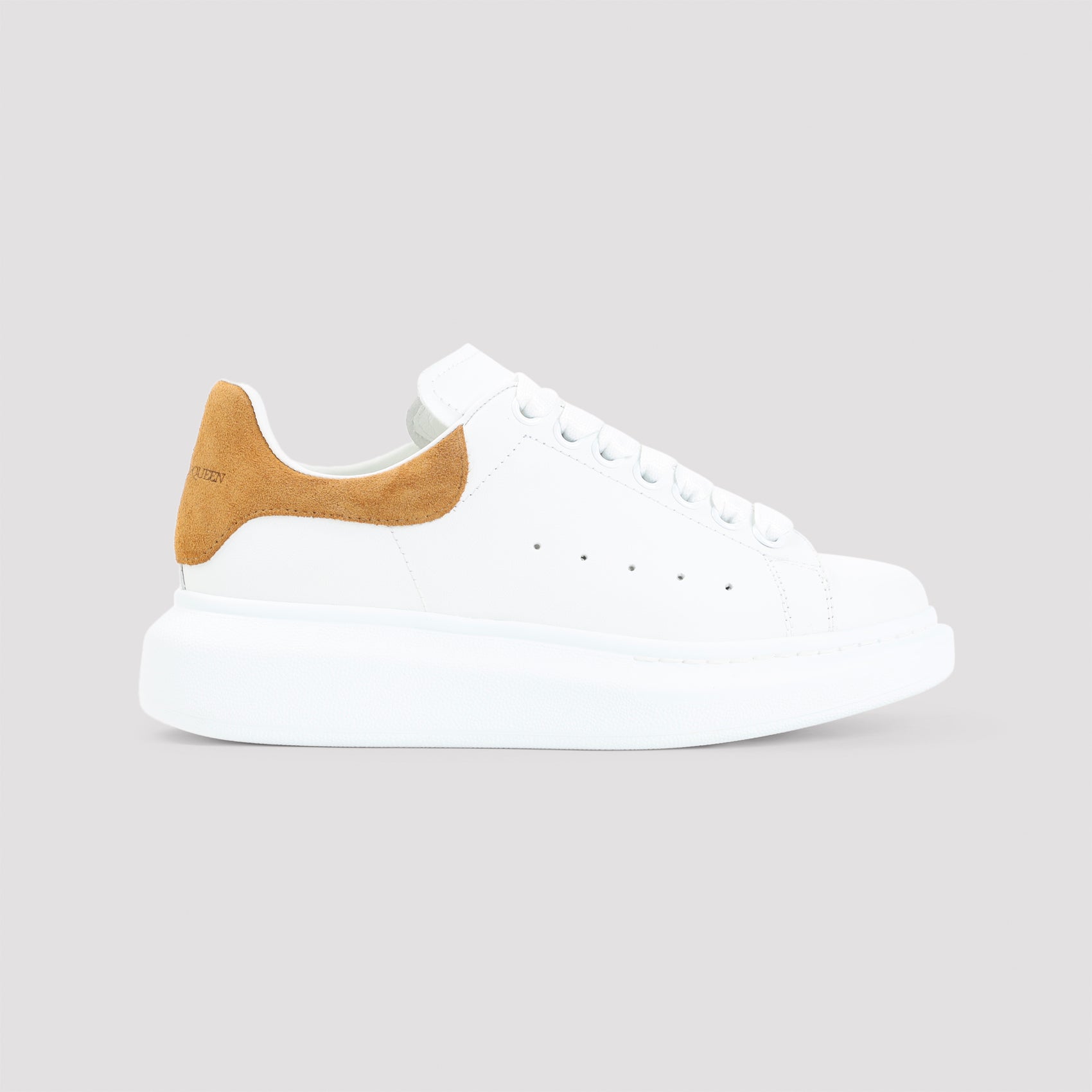 Sole White Sneakers with Tan Suede Tab