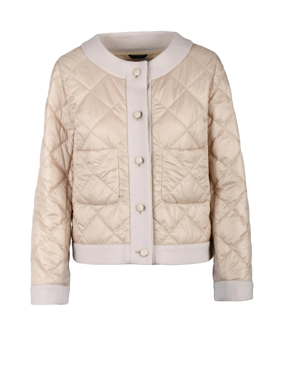 Beige Padded Wool Blend Zip-Up Coat