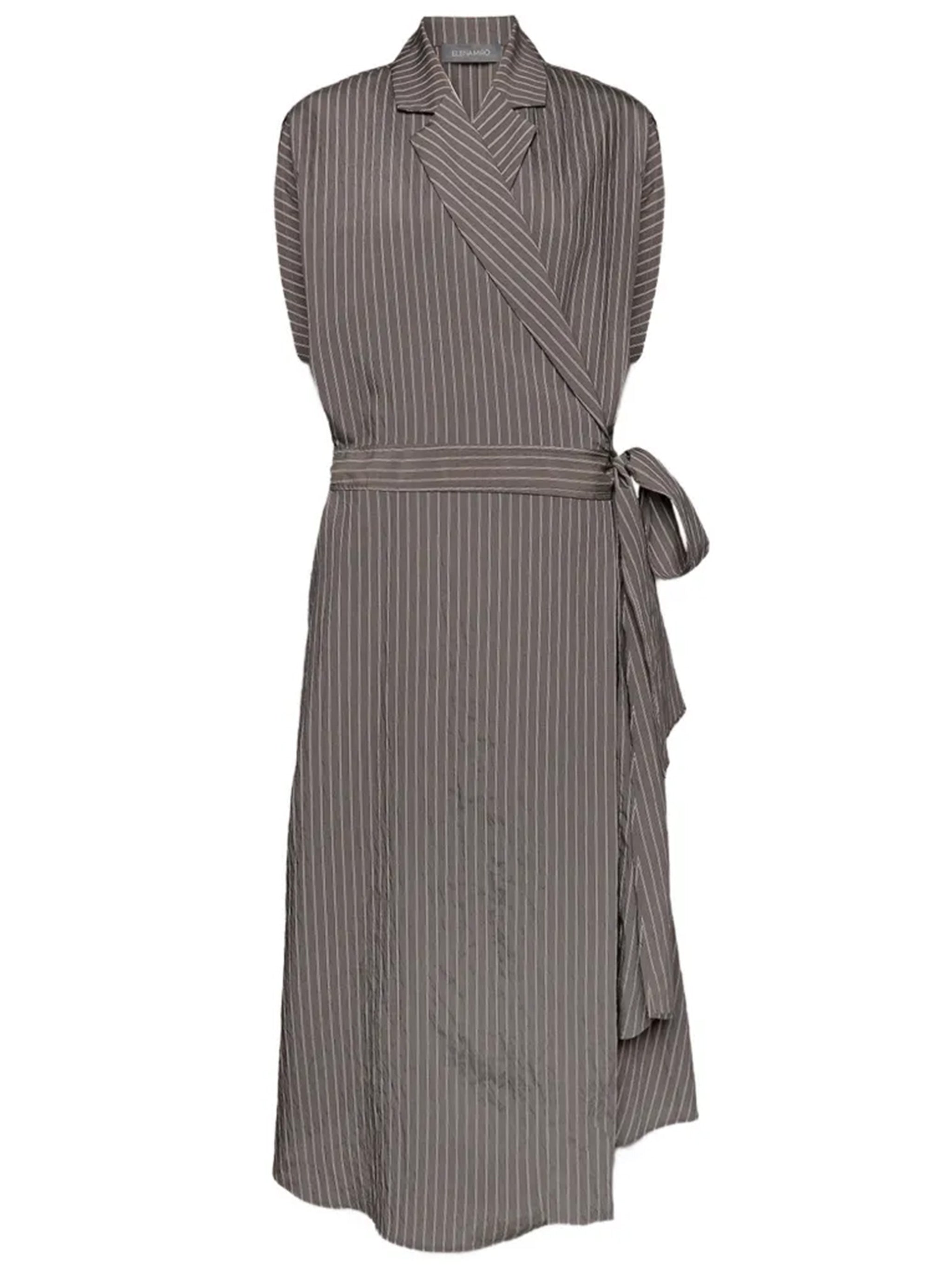 Wrap Midi Pinstripe Pattern Belted Dress