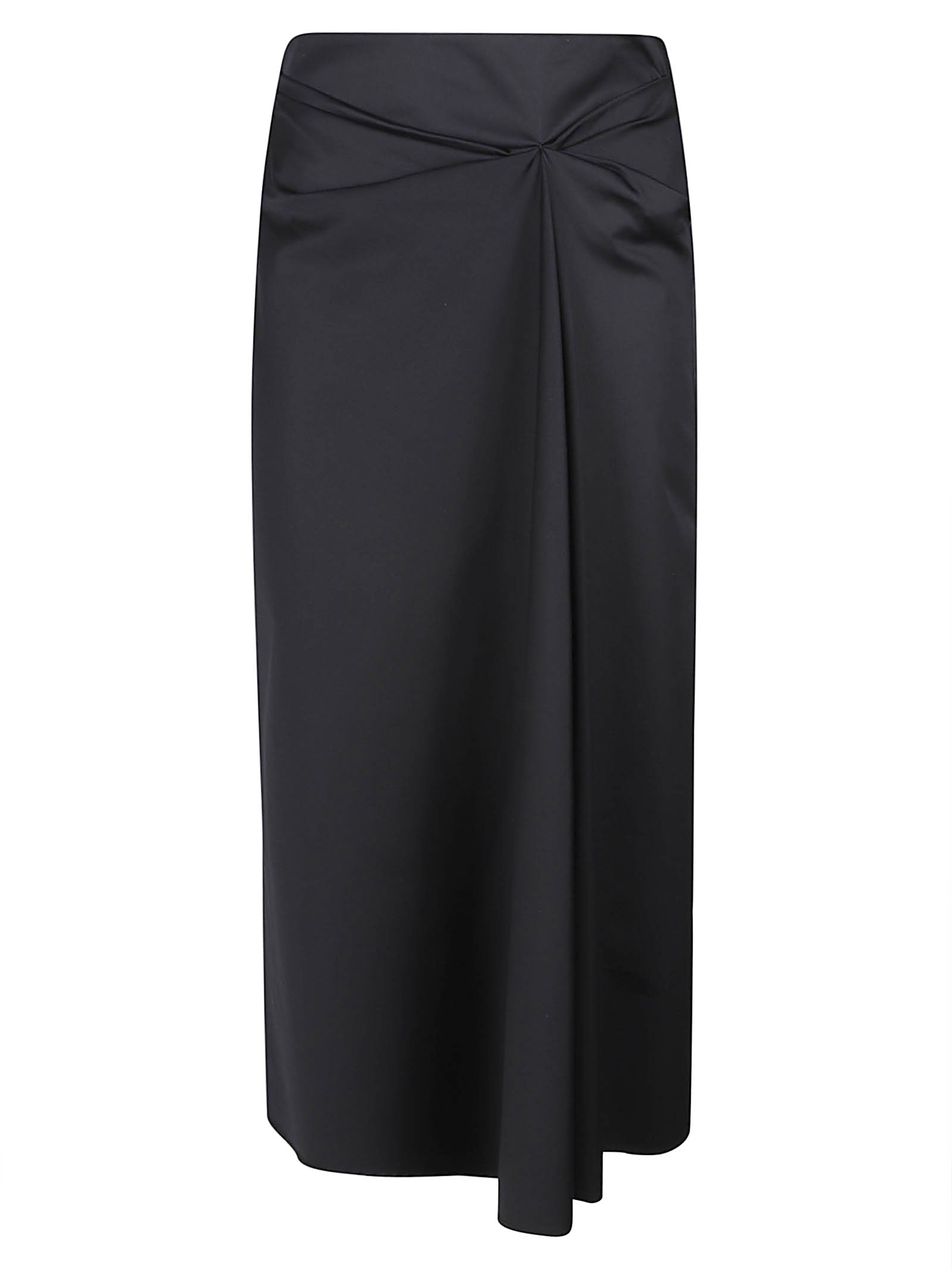 Gathered Detail Black Skirt with Concealed Zipper