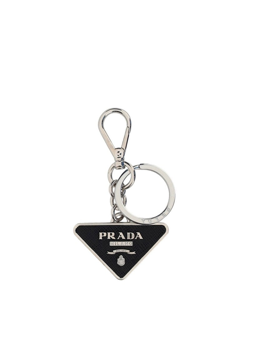 Textured Leather Keyring with Metallic Logo Plate