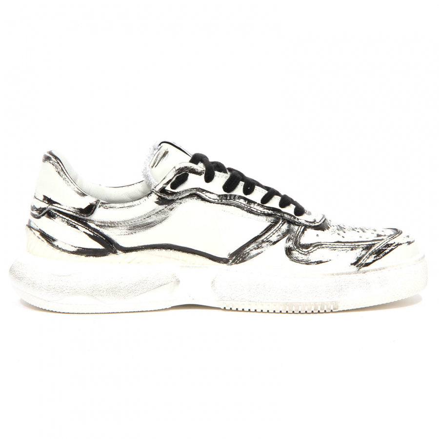 Artistic Leather Sneakers with Brushstroke Detailing