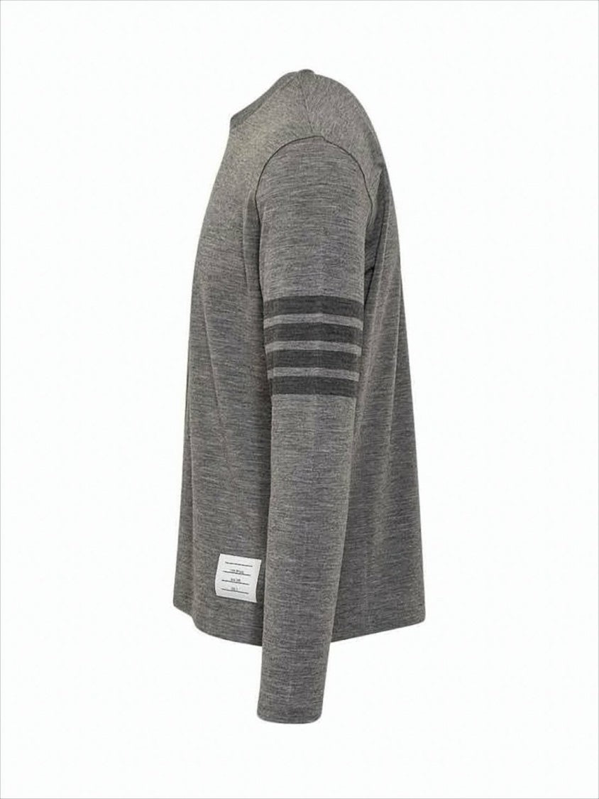 Heathered Grey Long-Sleeve Knit Top with Subtle Stripe