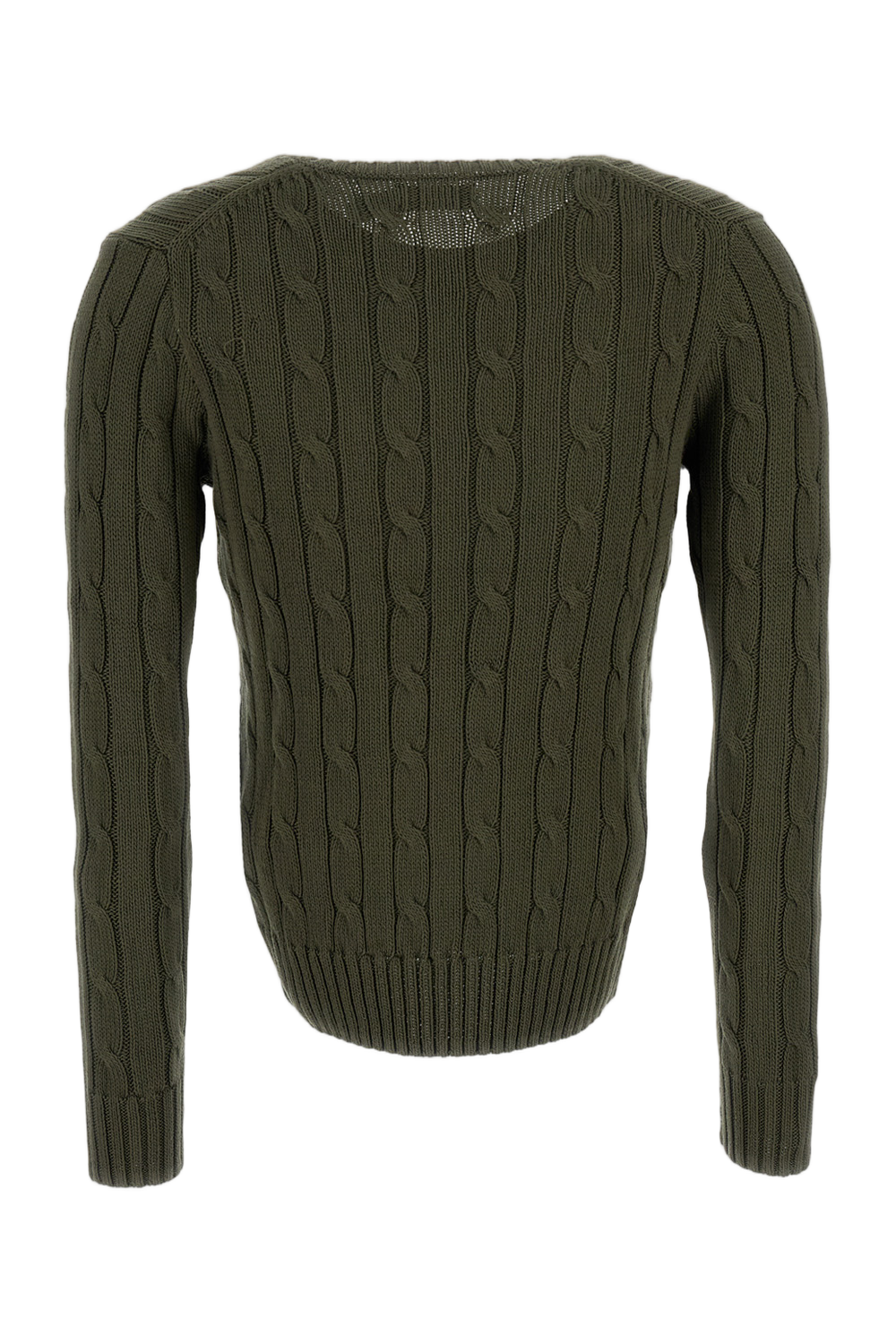 Cable-Knit V-Neck Sweater With Embroidered Logo Detail