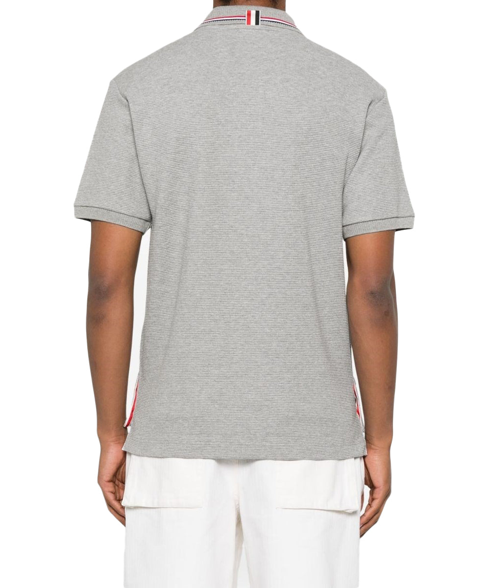 Grey Polo Shirt with Contrasting Striped Accents