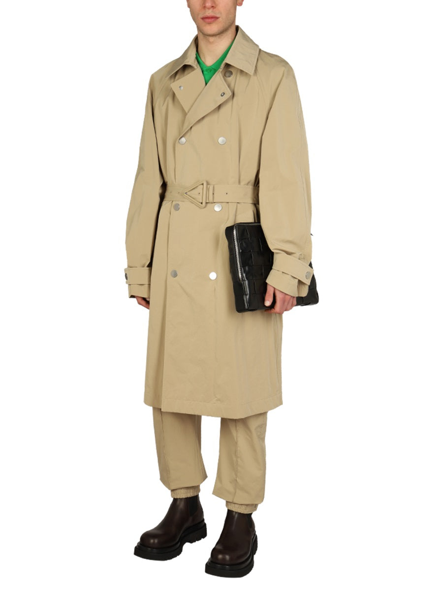 Double-Breasted Nylon Trench Coat with Classic Collar