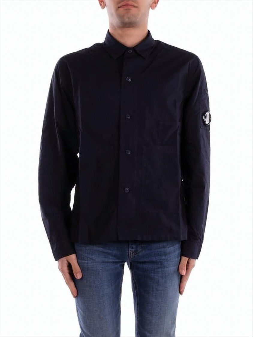 Long-Sleeve Button-Up Shirt with Subtle Logo Patch