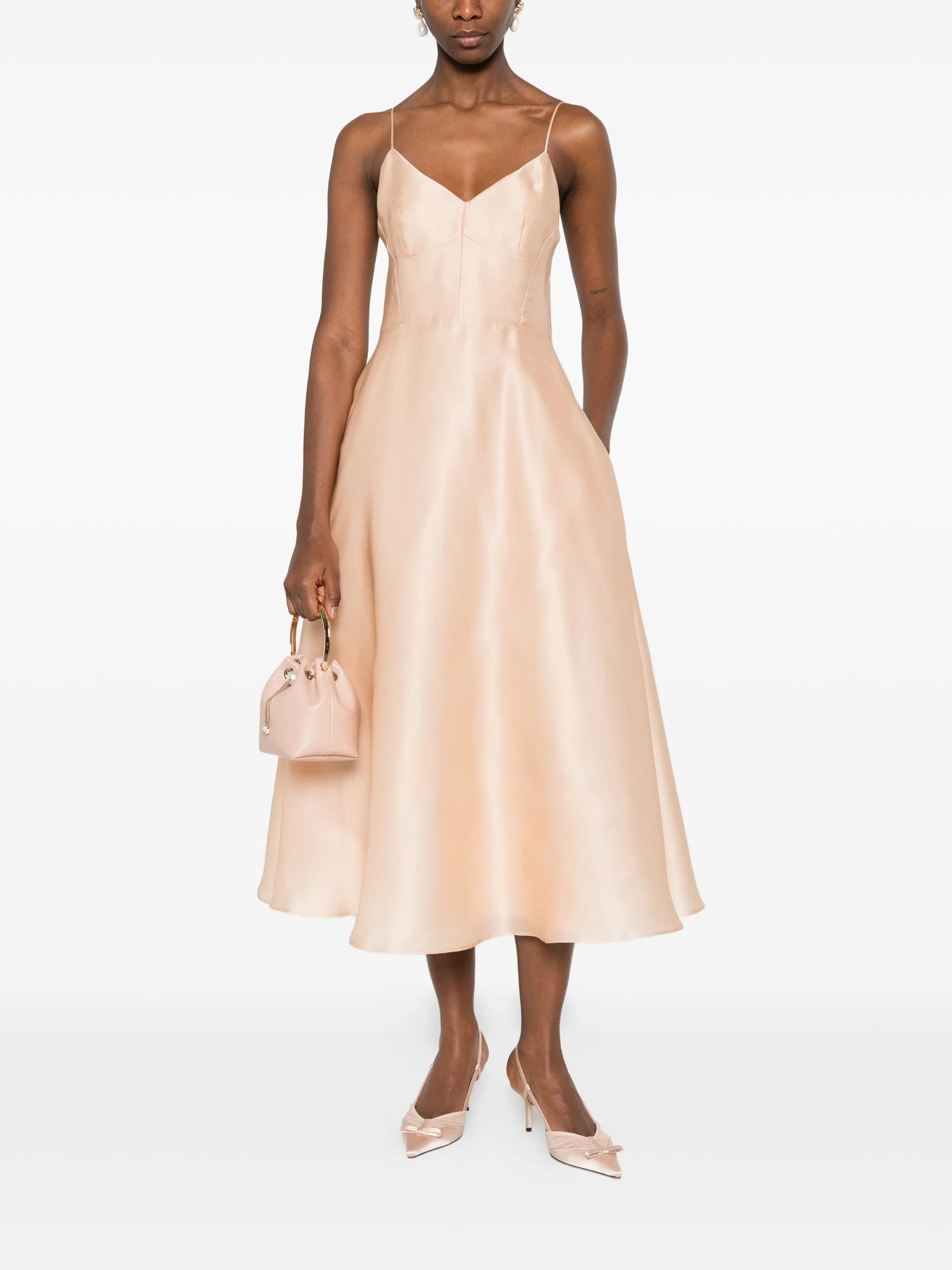 Light Peach Abito Midi Silk Dress