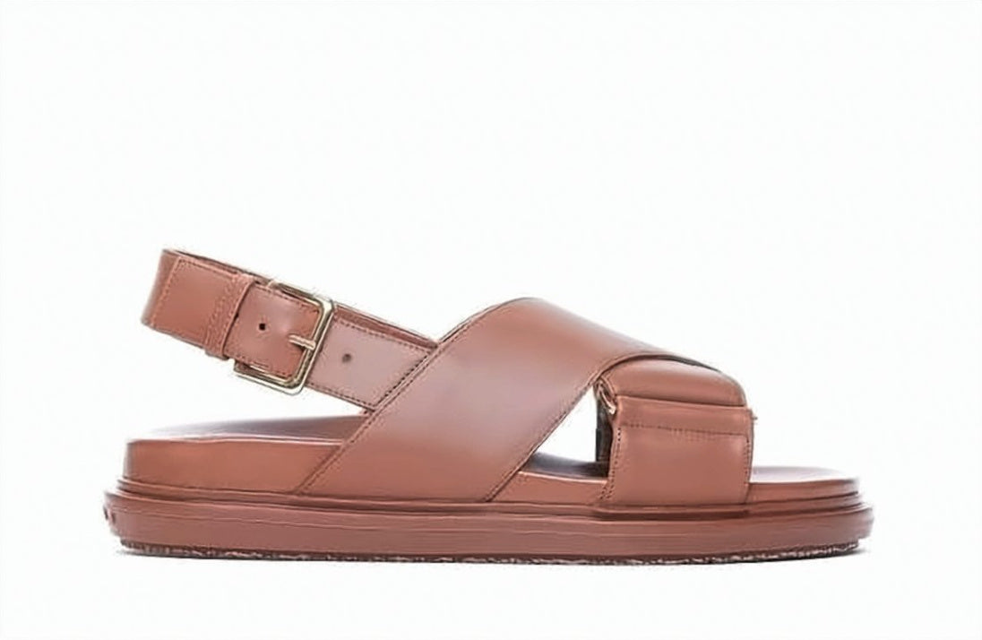 Padded Leather Sandals with Elevated Rubber Sole