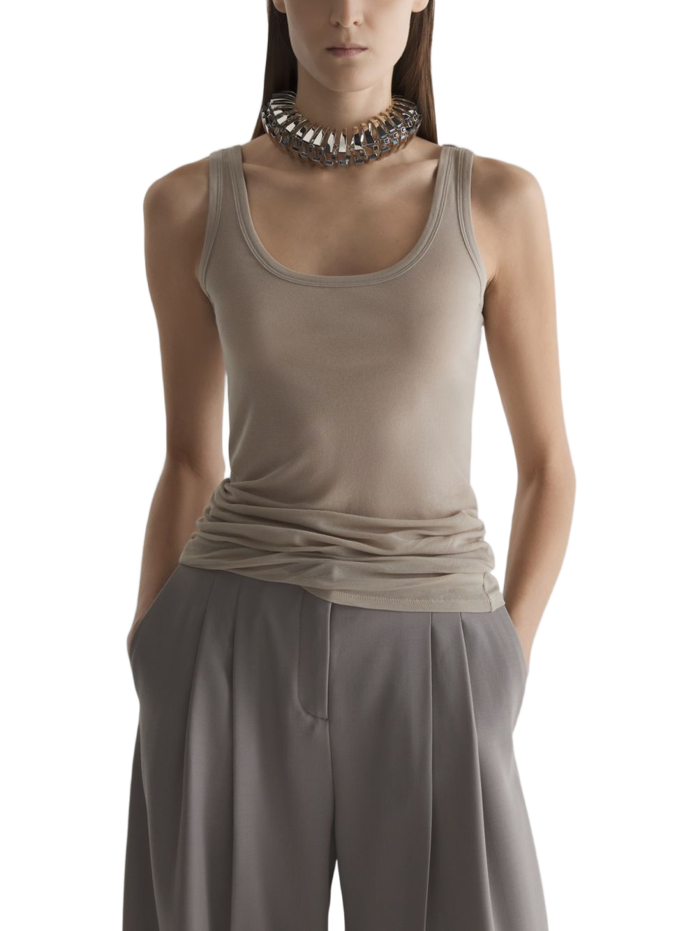 Brown Minimalist Crew Neck Knit Top