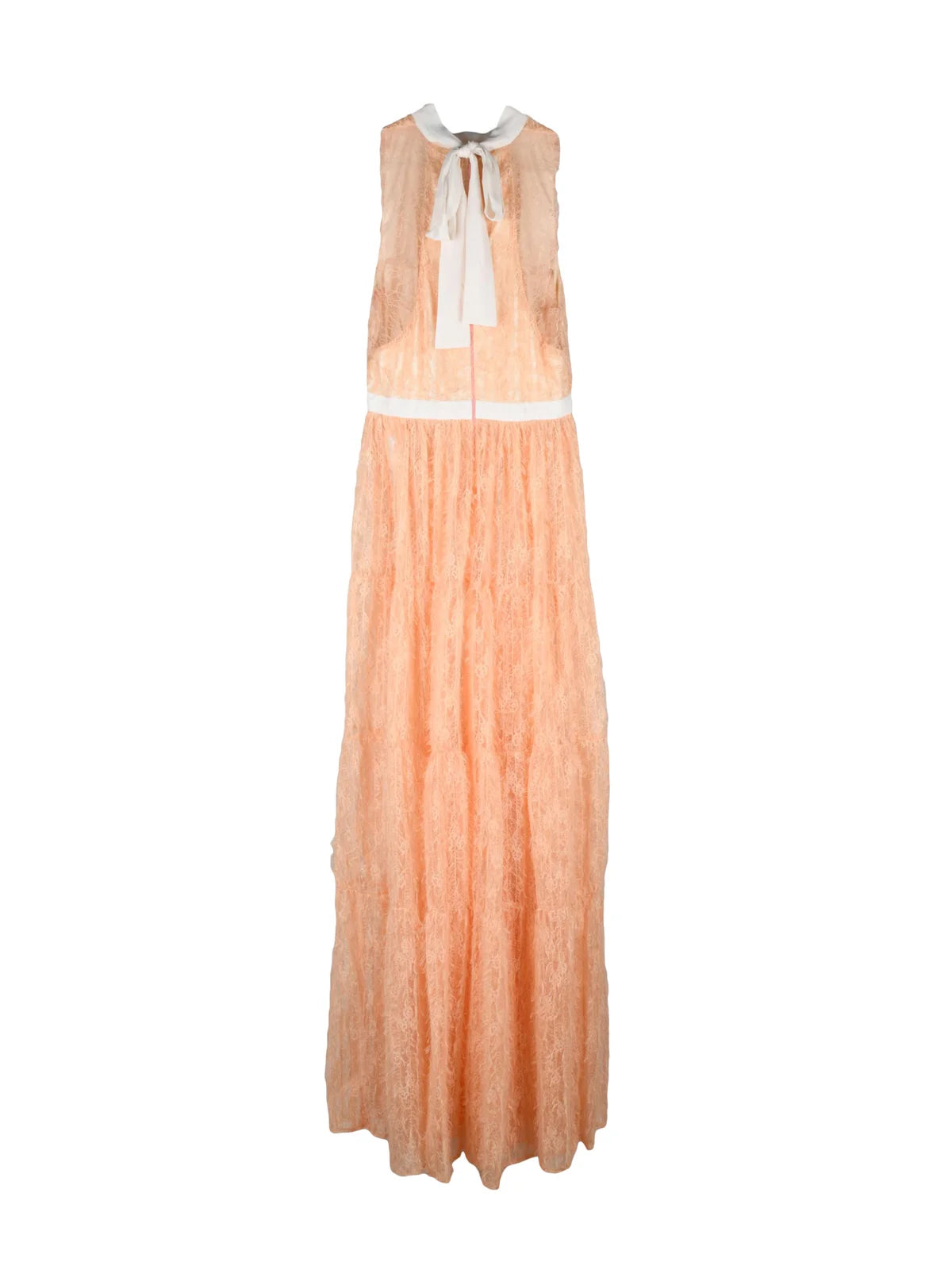 Peach Polyester Women Long Flared Transparent Dress