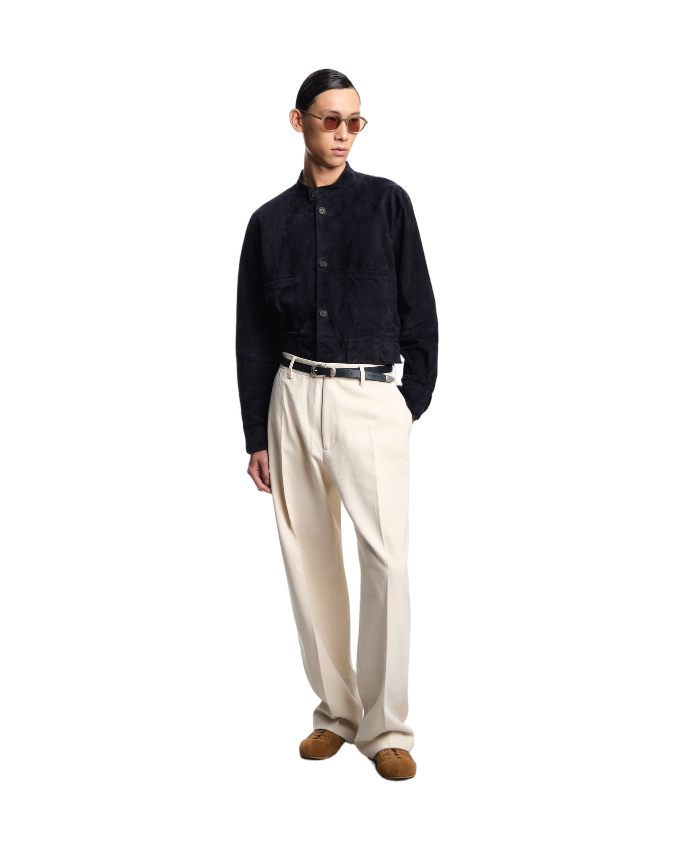 Straight-Leg Casual Trousers With Belt Loops And Subtle Logo