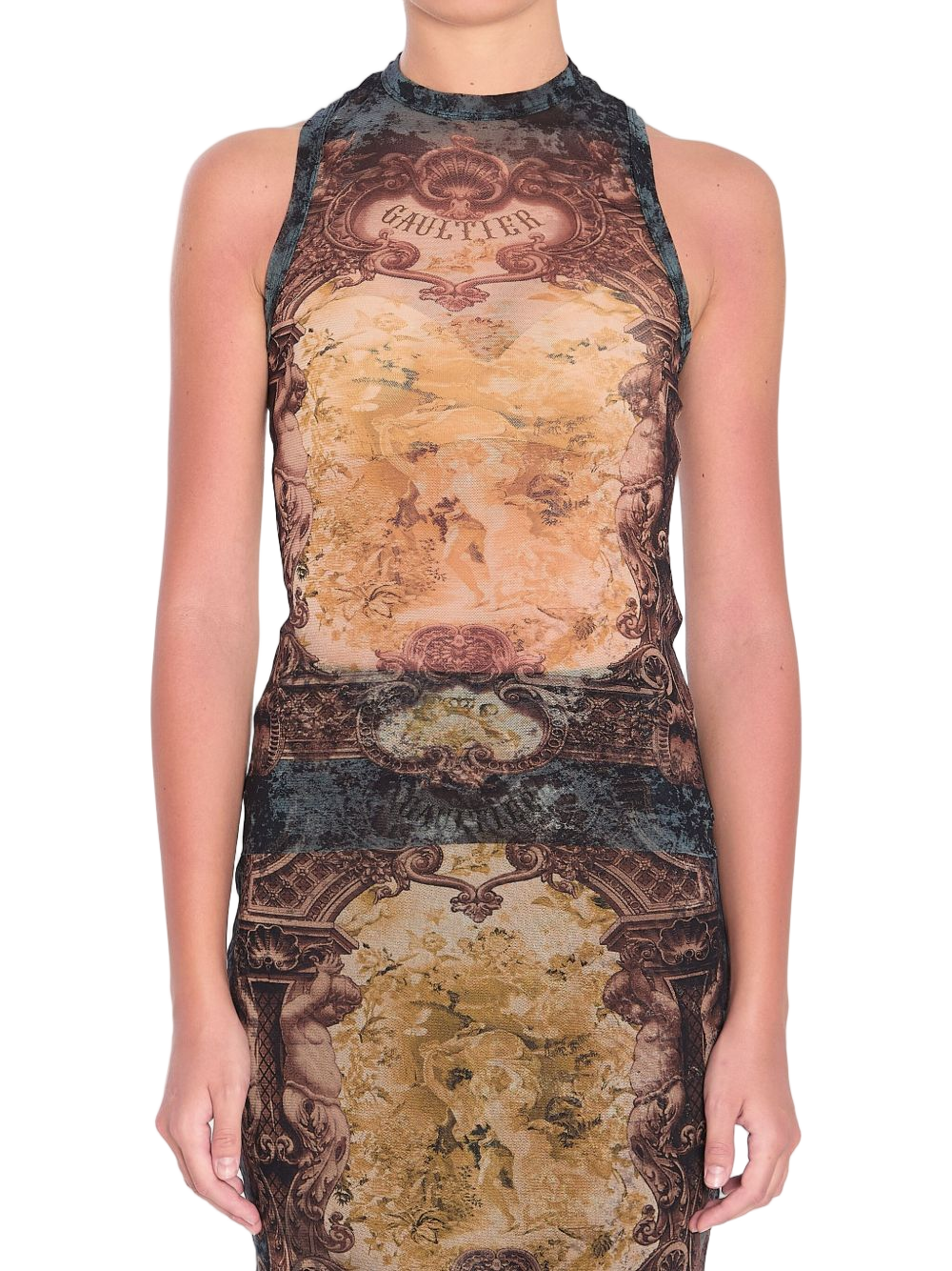 Fitted Sleeveless Top with Médaillon Print