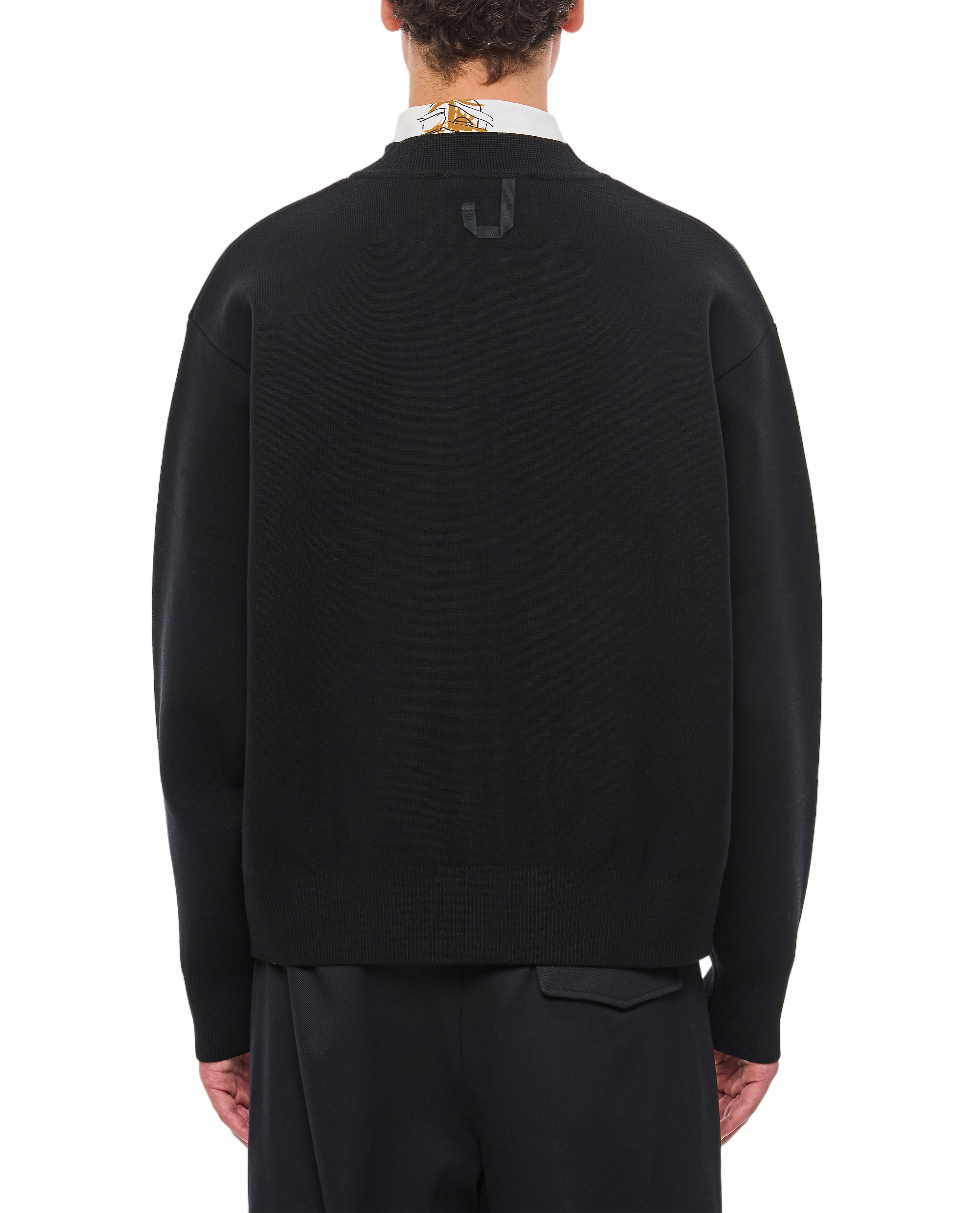 Button-Closure V-Neck Cardigan with Ribbed Details