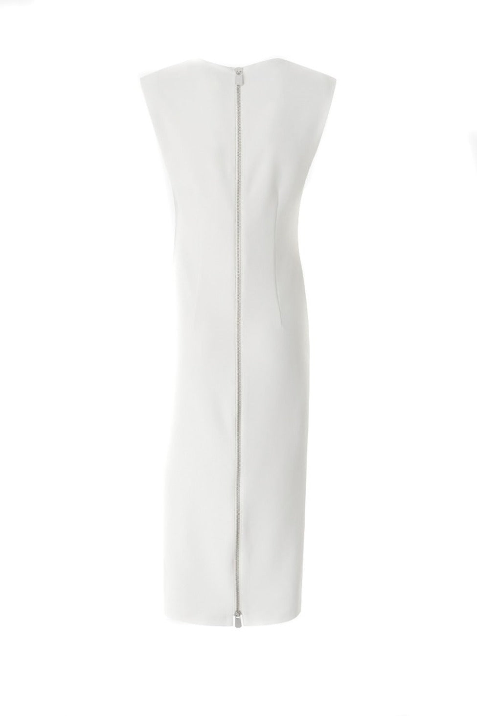 Fitted White Midi Dress With Square Neckline And Cap Sleeves