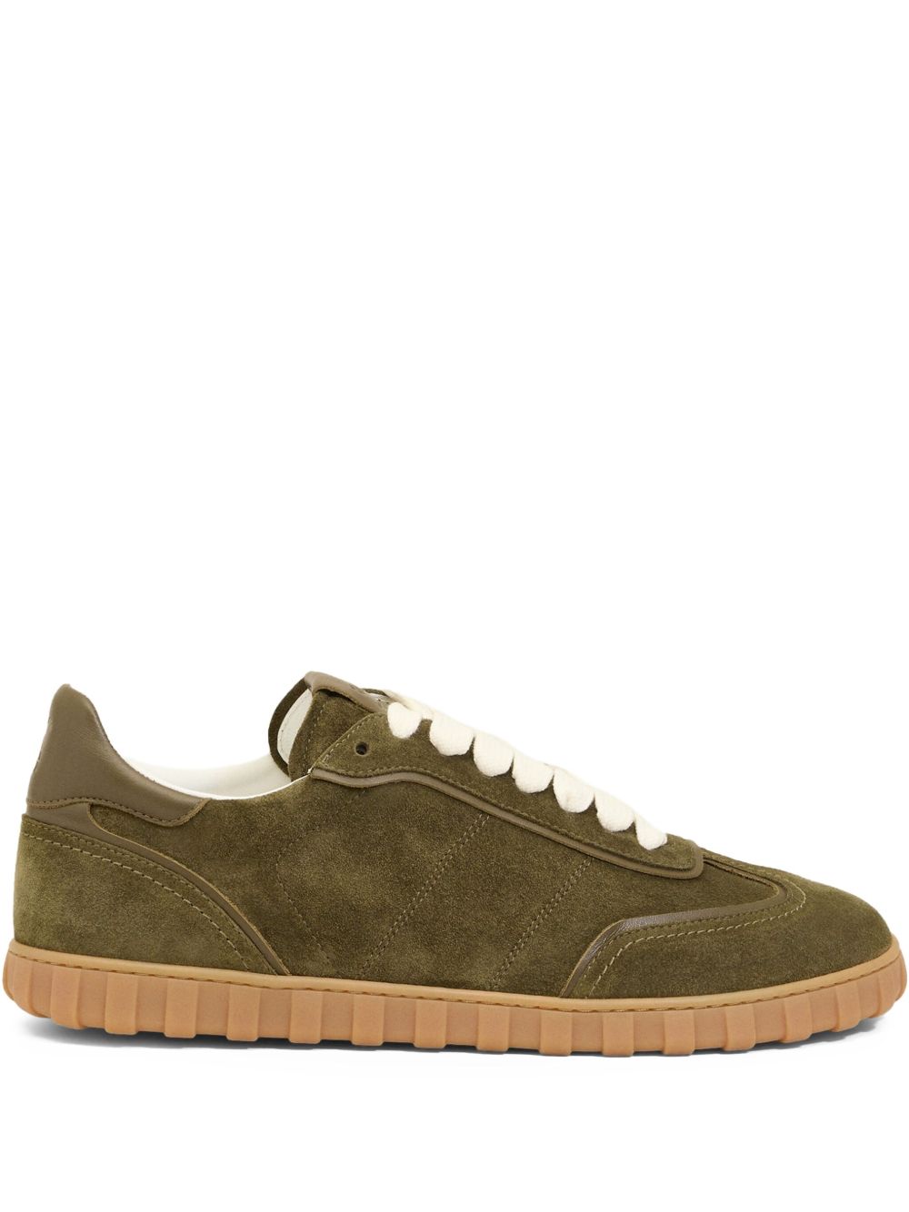 Olive Green Suede Low-Top Sneakers