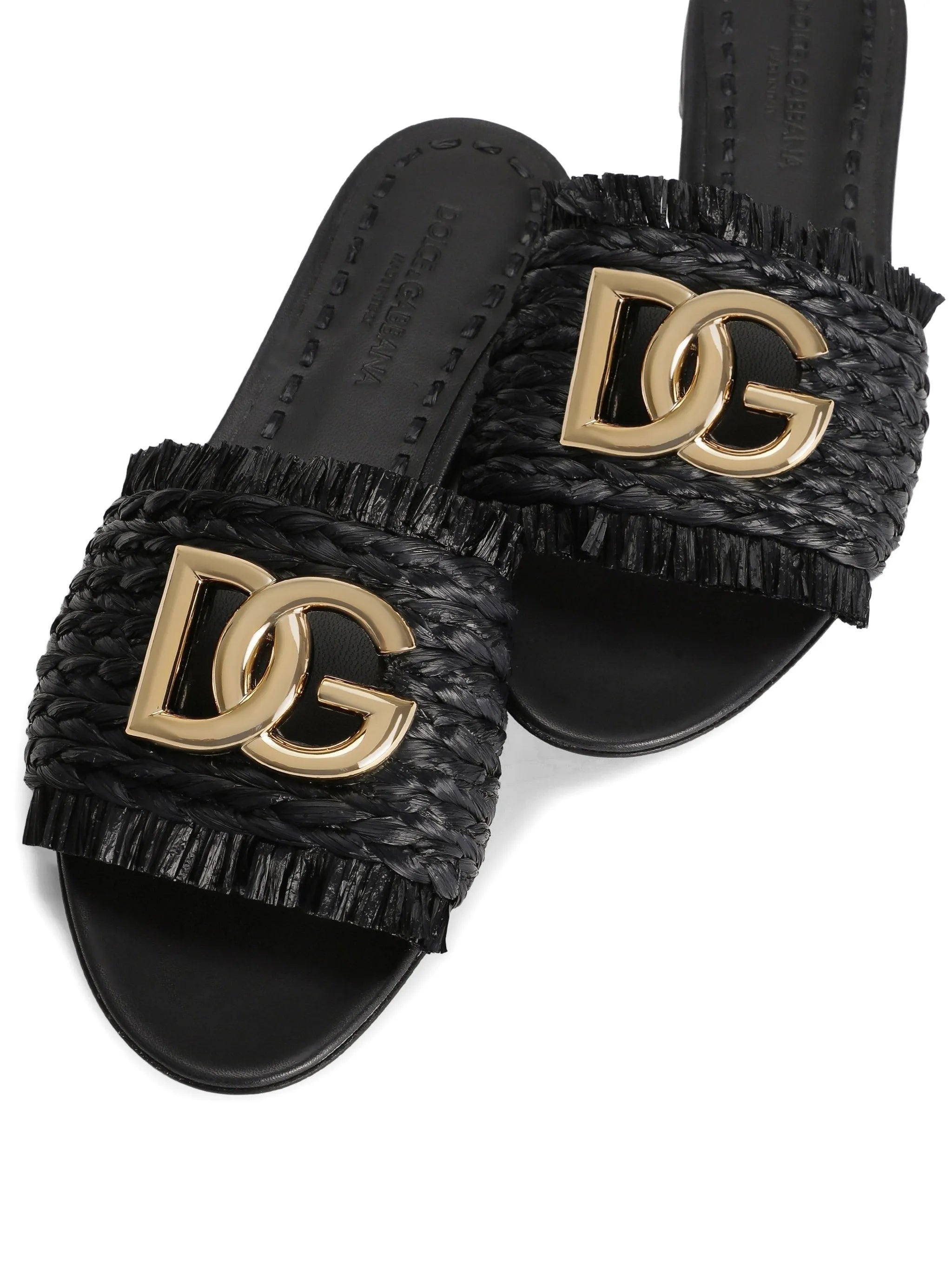 Black Woven Texture Gold Logo Sandals