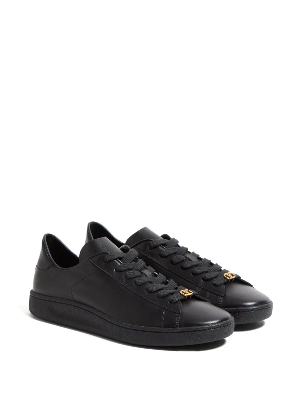 Black Leather Lace-Up Sneakers