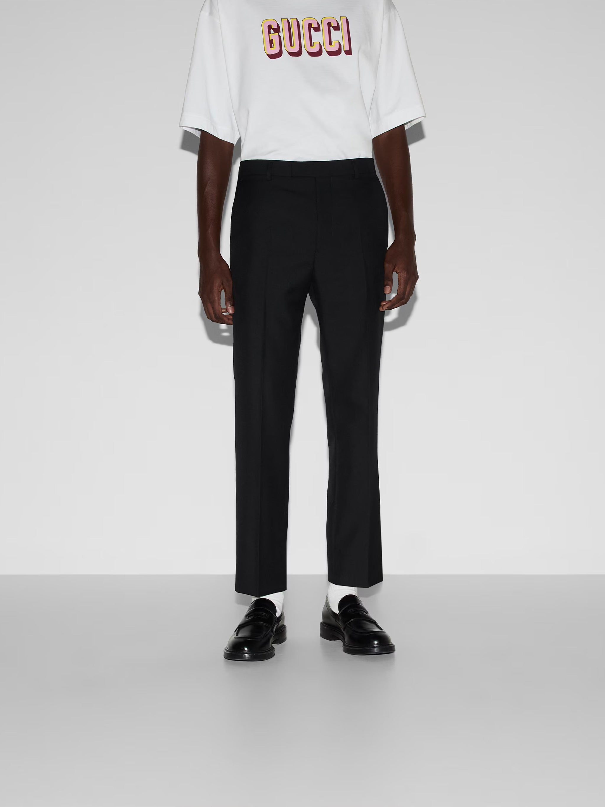Black Tailored Wool Blend Twill Trousers
