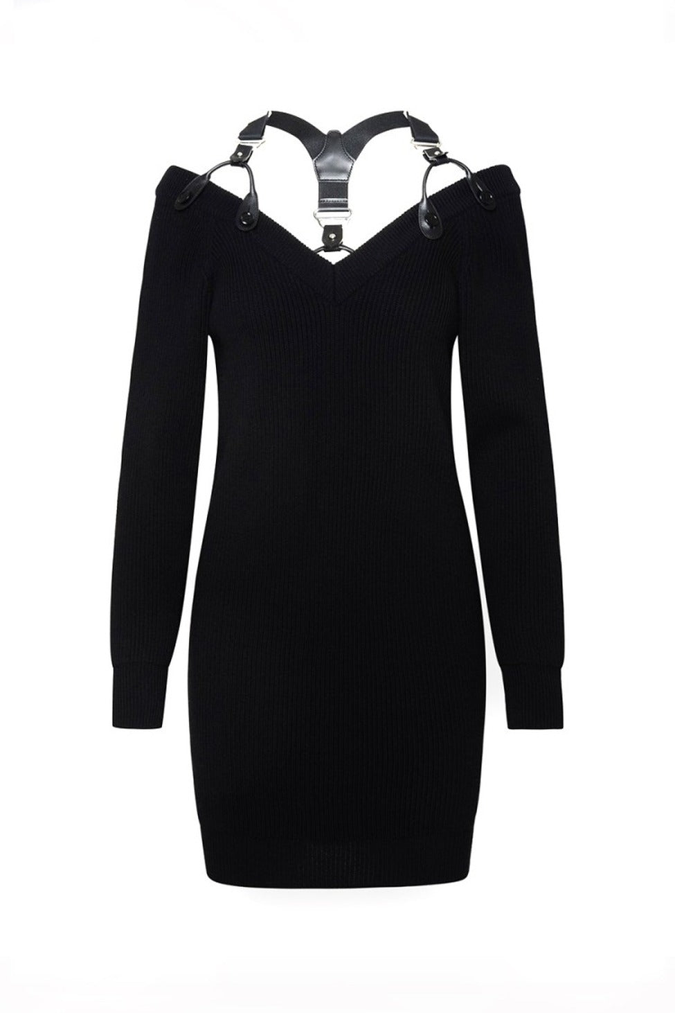 Off-Shoulder Wool Dress With Statement Harness Detail