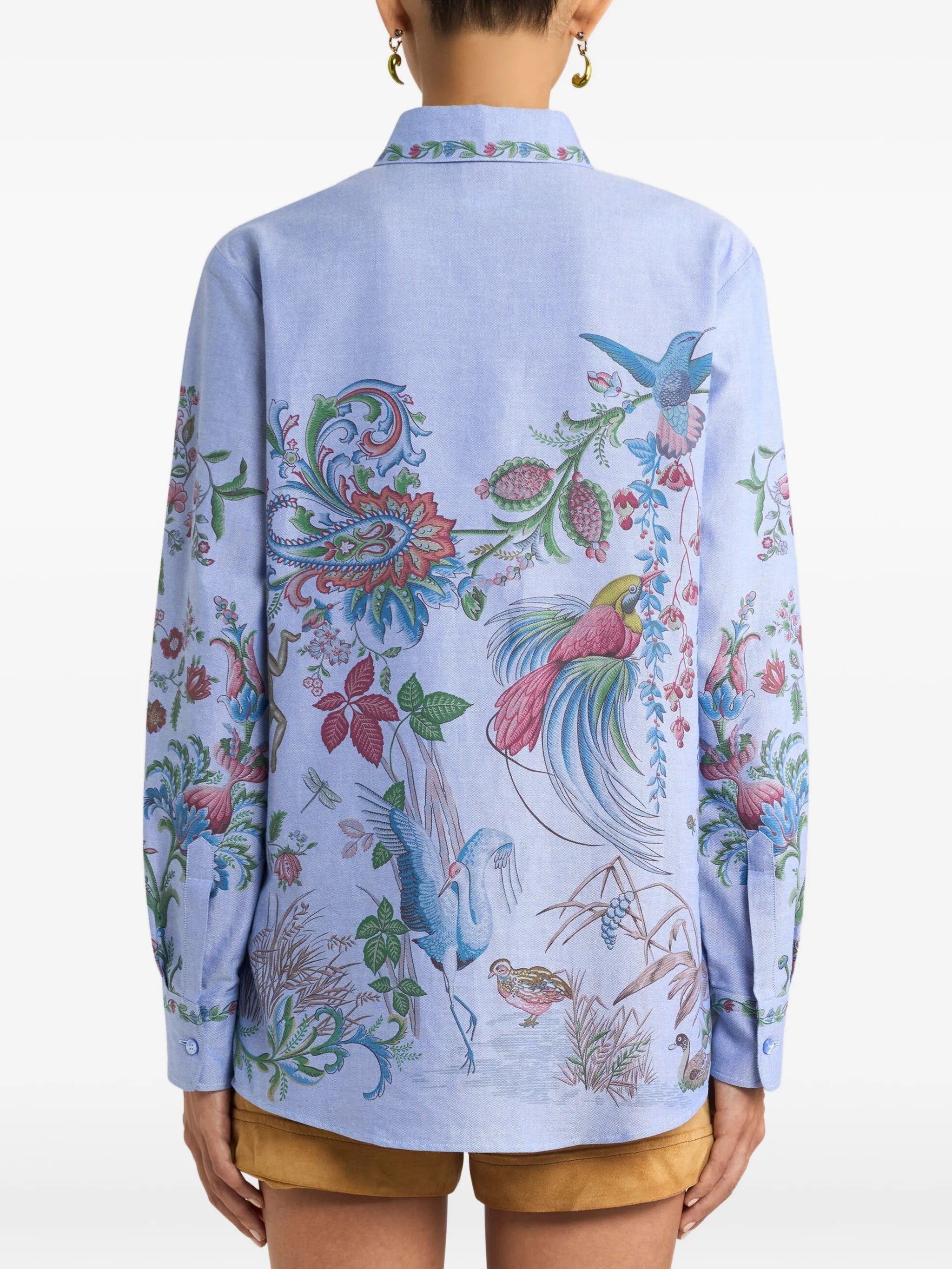 Light Blue Botanical Print Button-Up Shirt