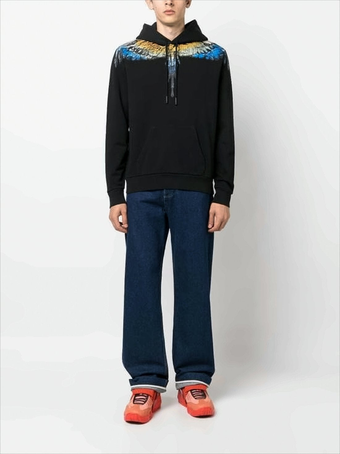Winged Print Hooded Sweatshirt with Kangaroo Pocket