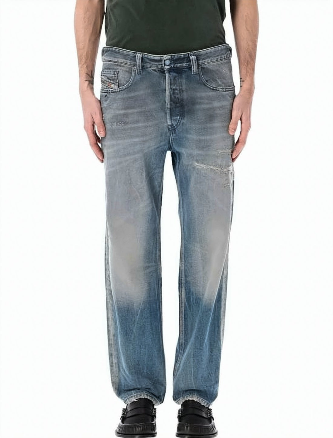 Relaxed Fit Denim Pants with Faded Wash