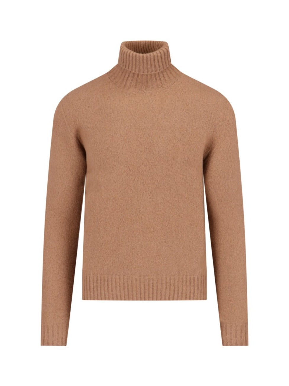 High Neck Sweater In Brown Wool Ribbed