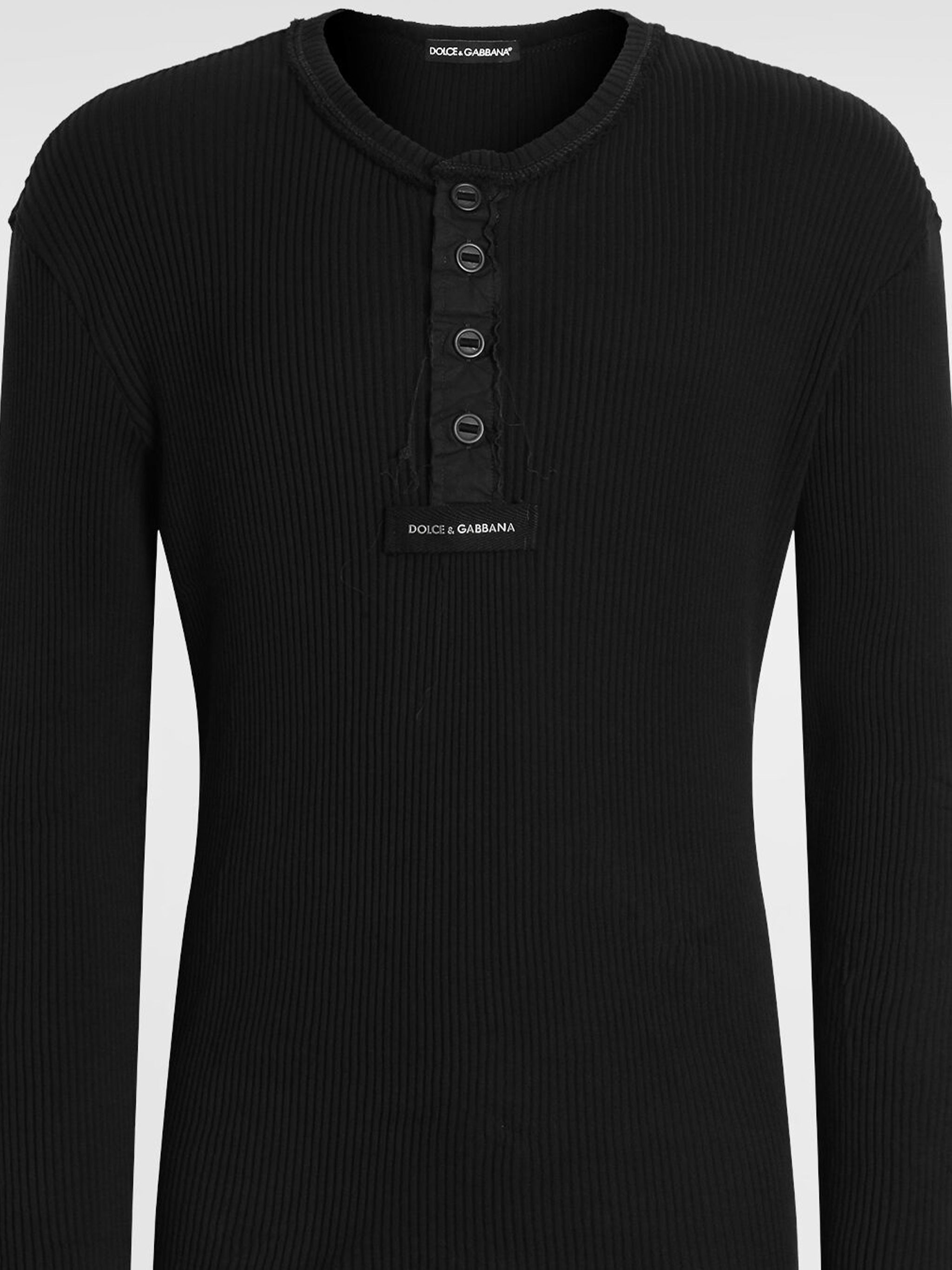 Black Serafino Ribbed Knit Cotton Top