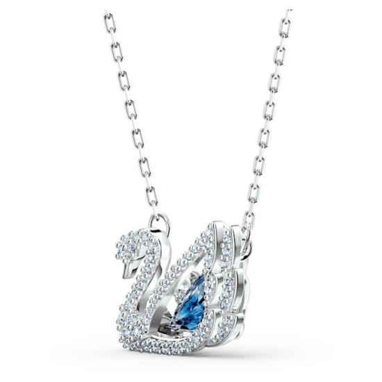 Swan Pendant Necklace With Blue Crystal Centerpiece