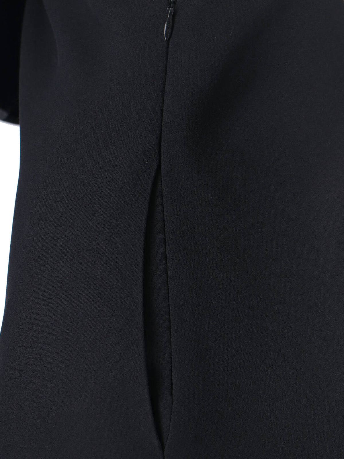 Black One-Shoulder Draped Wool Dress
