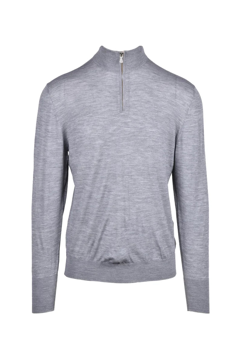 Zip Mock Neck Sweater - Light Grey