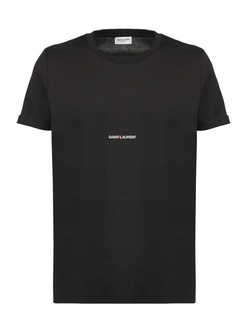 Cropped Short-Sleeved T-shirt with Centered Text Logo