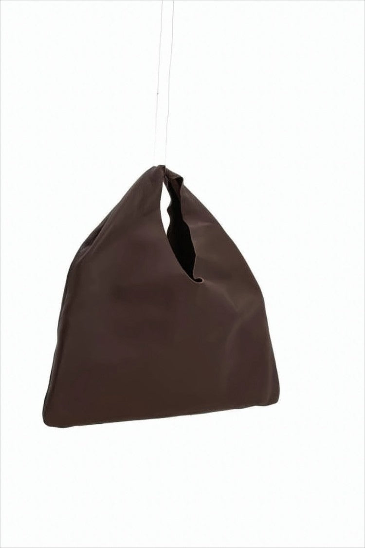 Triangular-Shaped Lambskin Tote Bag with Cut-Out Handle