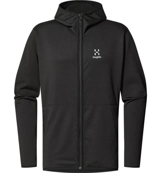 Black Zip-Up Jacket With Fitted Hood And Side Pockets