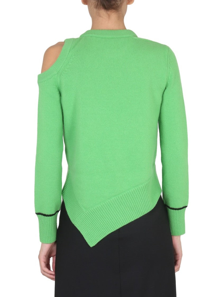 Rib-Knit Sweater With Asymmetrical Hemline