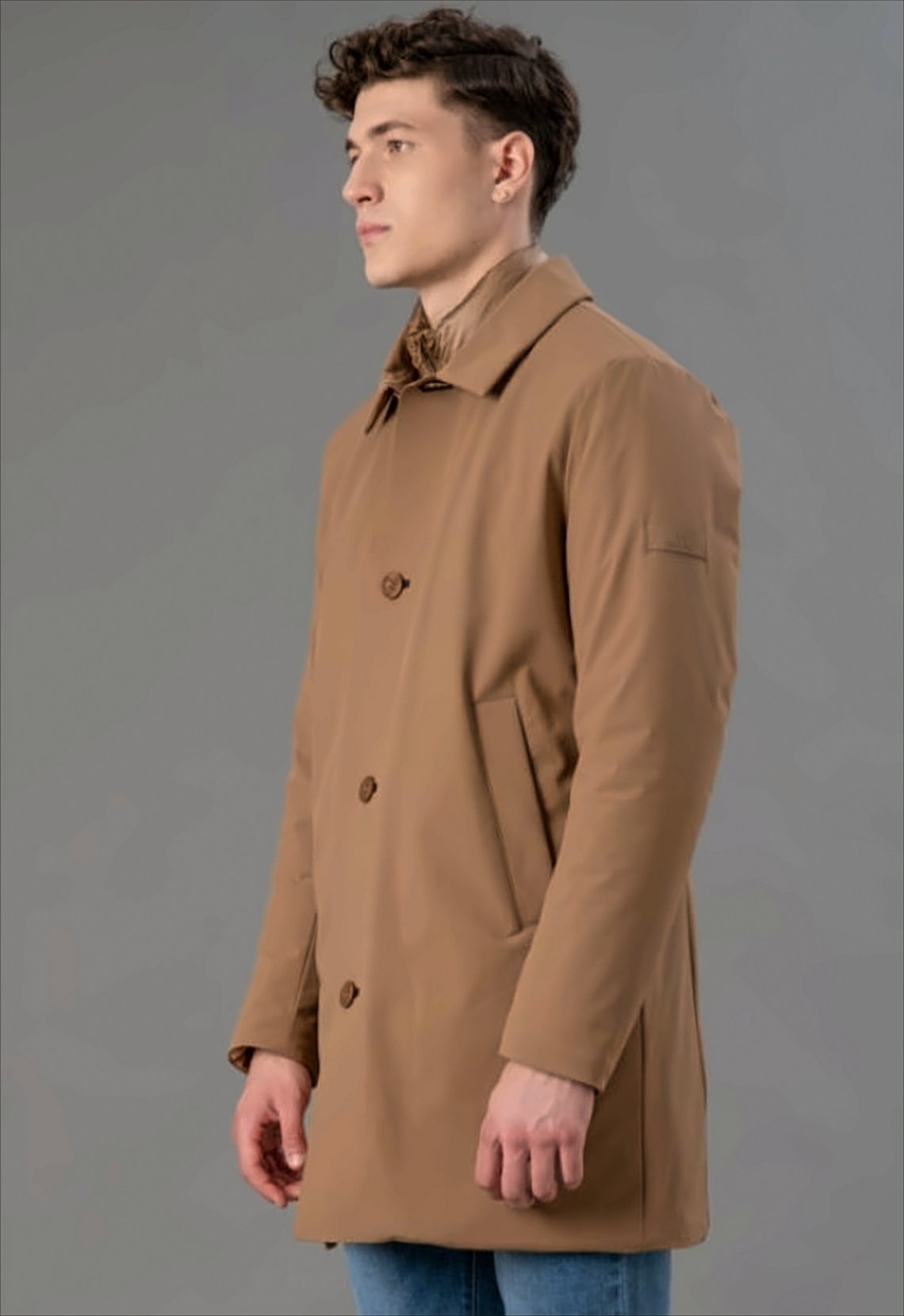 Mid-Length Camel Jacket With Detachable Bib