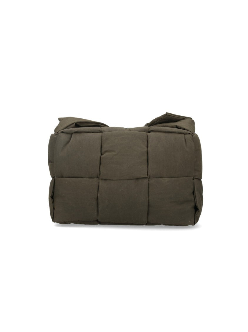 Padded Green Cotton Blend Bag With Intreccio Design