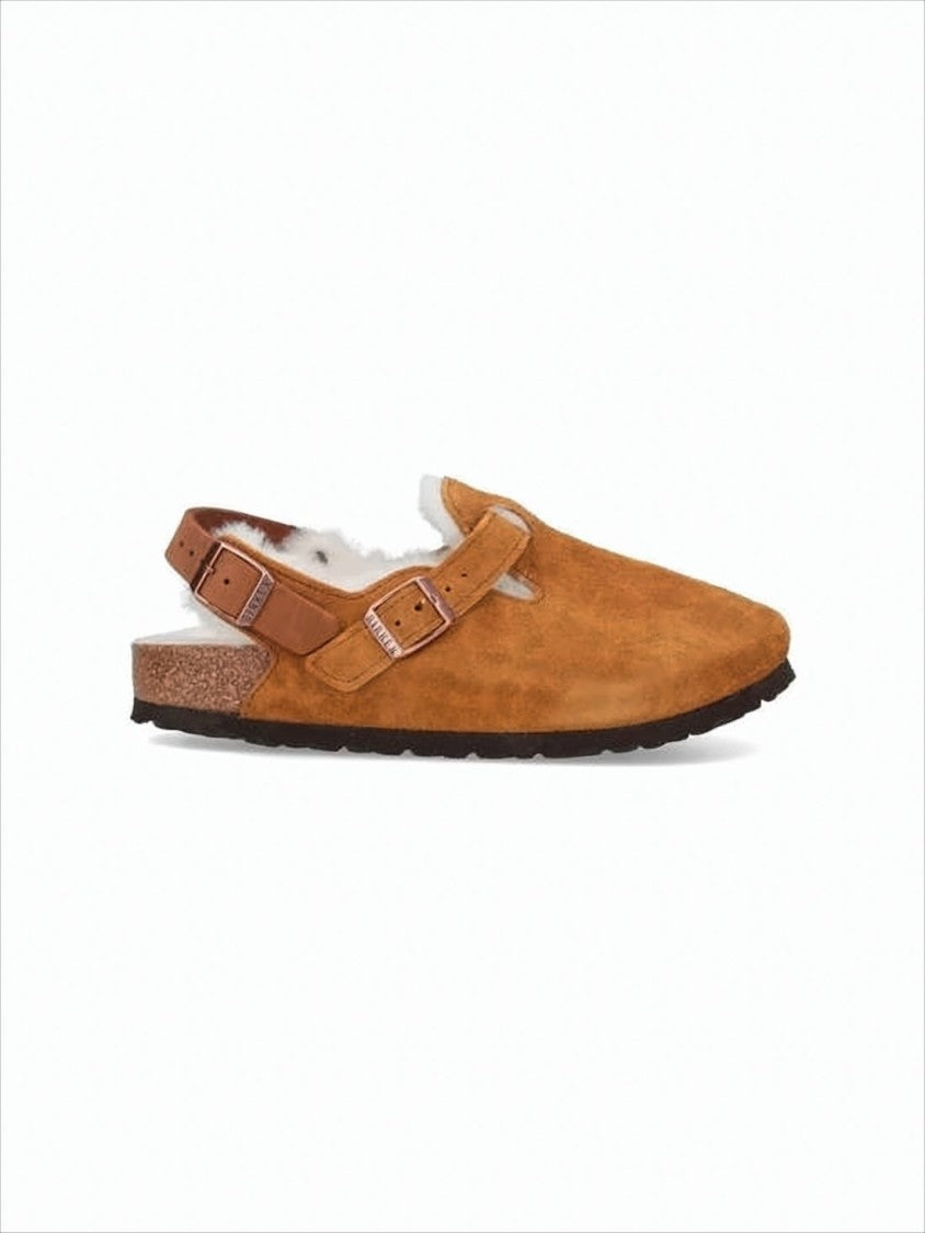 Suede Mule with Adjustable Strap and Shearling Lining