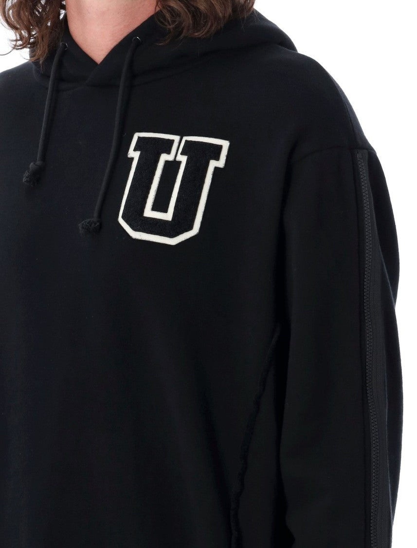 Minimalistic Black Hoodie with Bold 'U' Patch