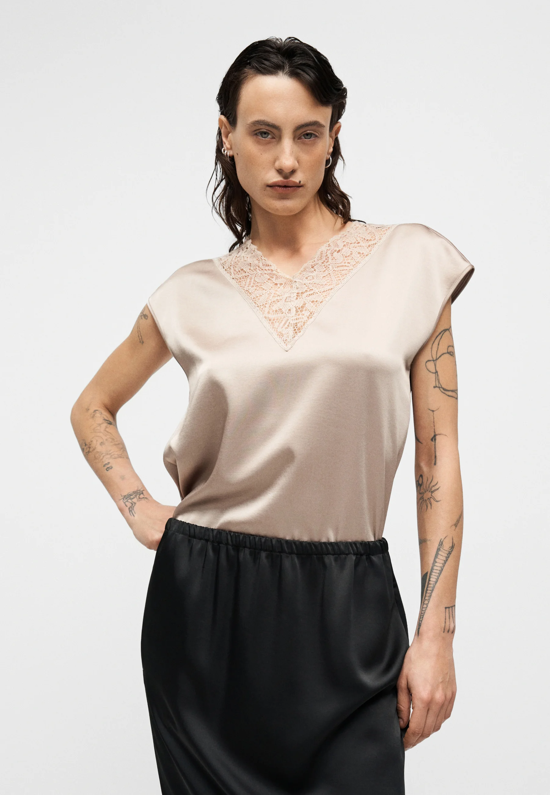 Black Cotton Linen Midi Skirt