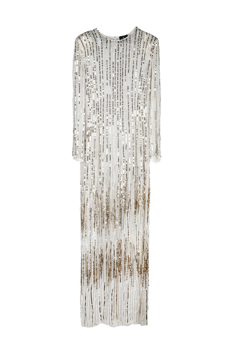 Long Sequin Dress - White/Gold