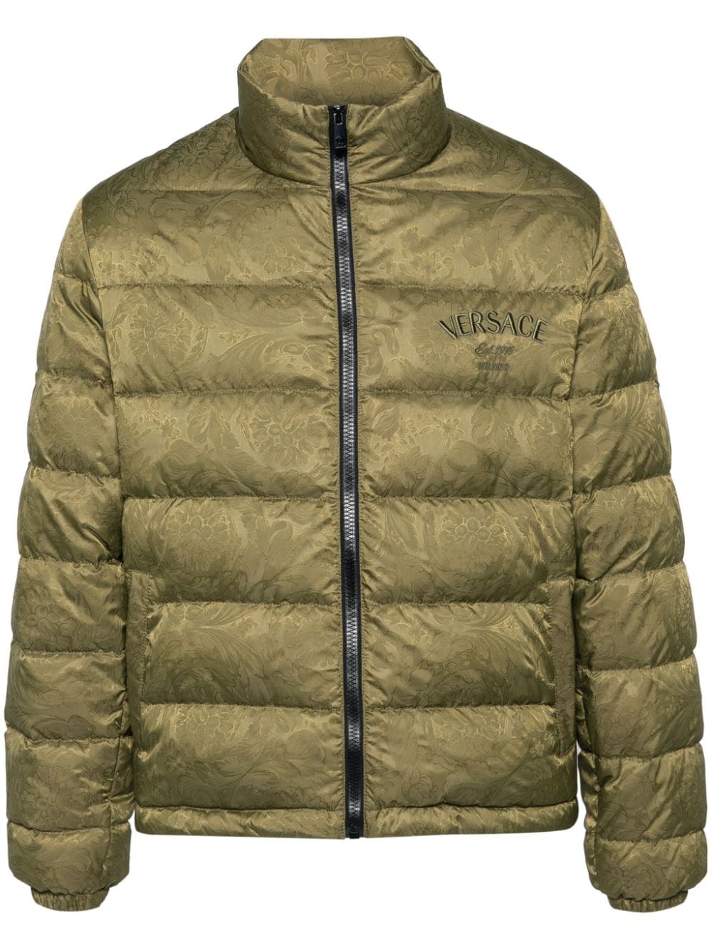 Olive Green Textured Finish Padded Jacket