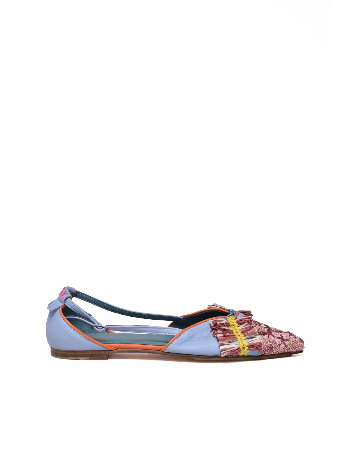 Sky Blue Pink Leather Sling-back Ballerina