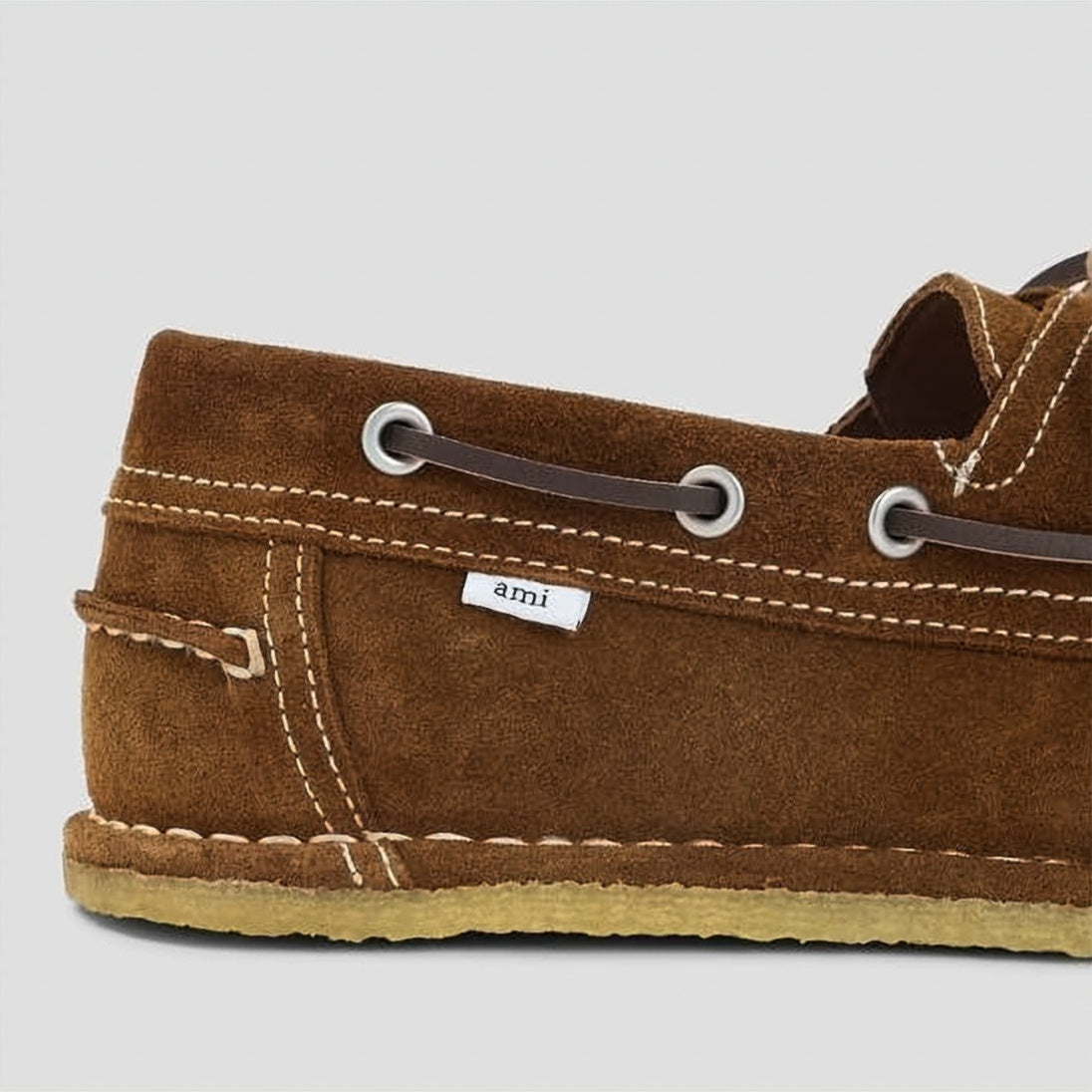 Suede Boat Shoes with White Stitching and Leather Laces