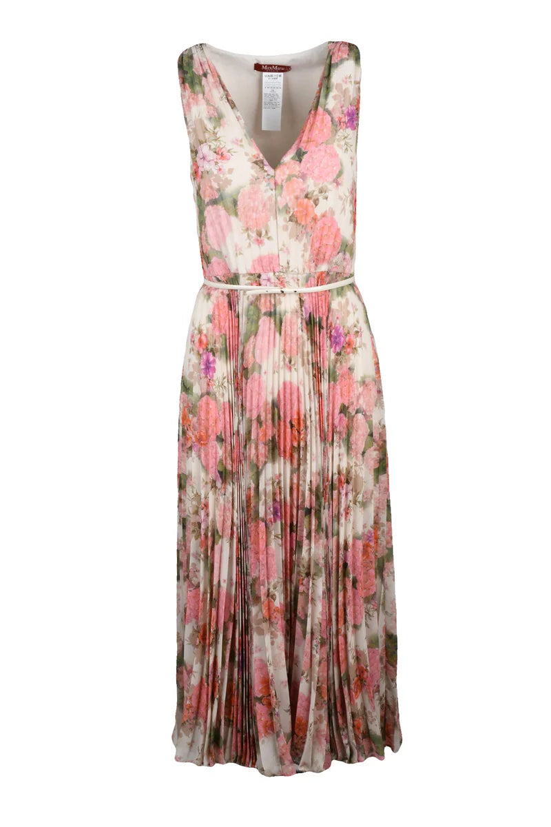 Pleated Dress Polyester - Beige/Pink