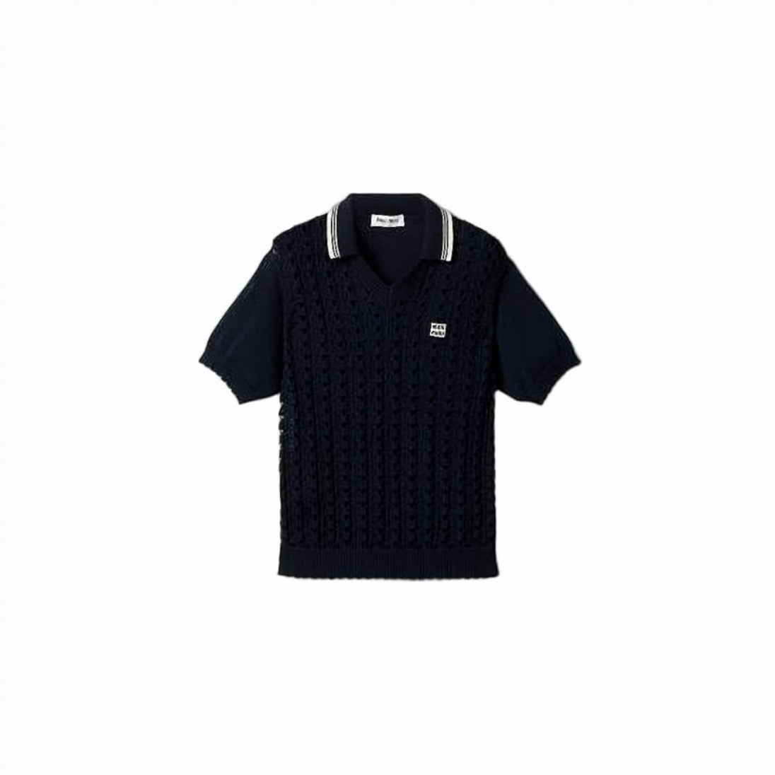 Textured Knit Short-Sleeved Sweater With Polo Collar