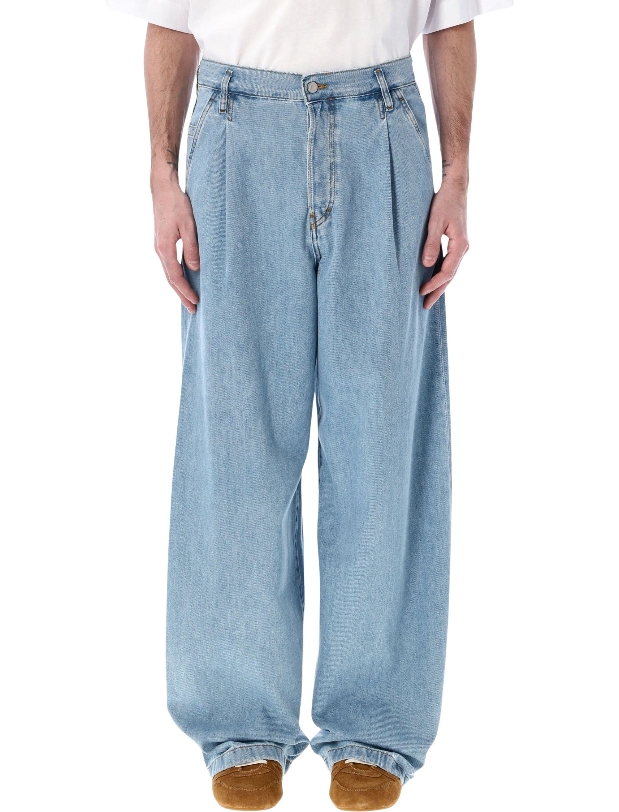 Pleated Wide-Leg Jeans with High-Rise Waist