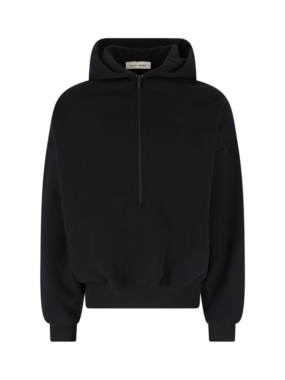 Black Cropped Half-Zip Embossed Logo Hoodie